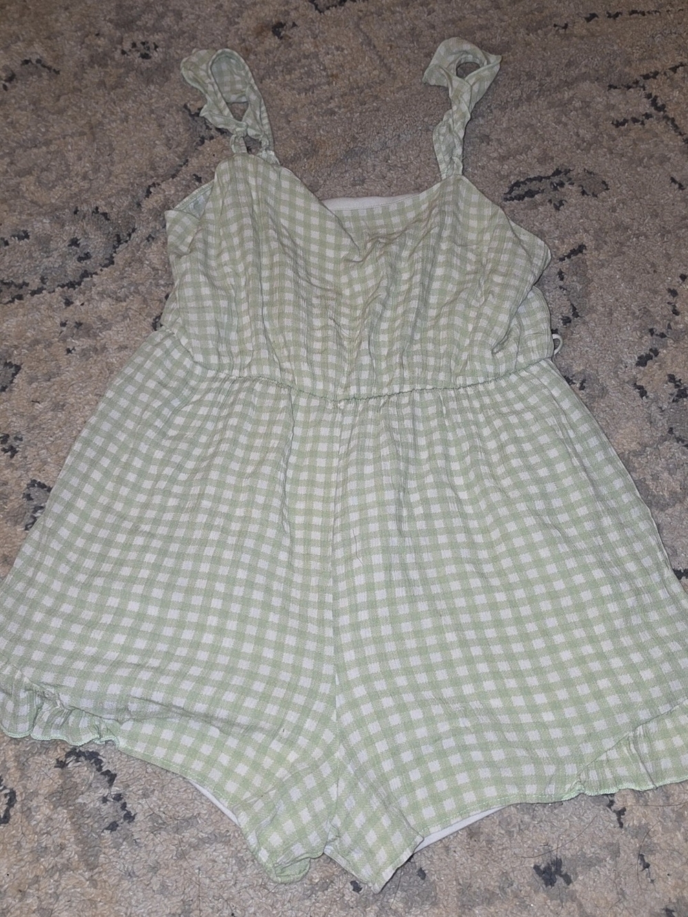 Green Gingham Womens Romper - Lightweight Summer Bottoms
